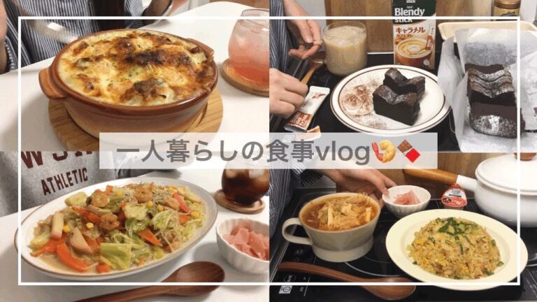 一人暮らしの食事vlog🍫/濃厚ガトーショコラと海老のパスタグラタンを作って食べる/具沢山ちゃんぽん、納豆チーズトースト、かまぼこチャーハン