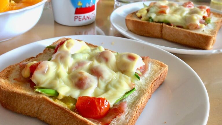 生ハムとアスパラのピザトースト Cheese on Toast with Uncured Ham & Asparagus