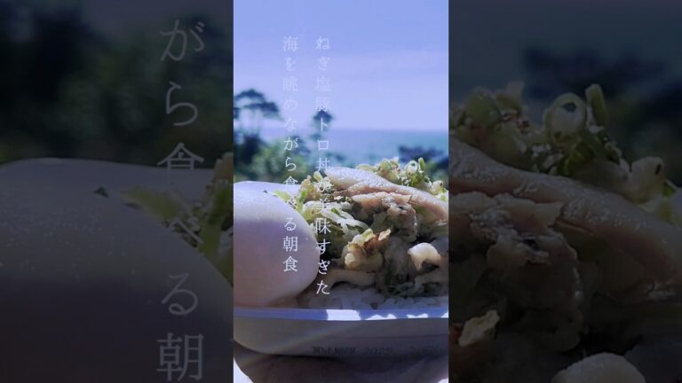 海を眺めながら食べる朝食「ねぎ塩豚トロ丼が美味すぎた」#キャンプ飯 #男飯 #shorts