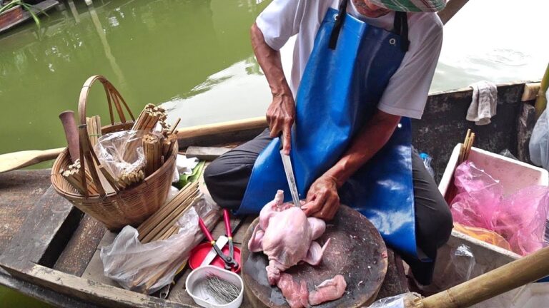 タイの水上マーケット｜タイの焼鳥ガイヤーンKhlong Lat Mayom Floating Market in Thailand