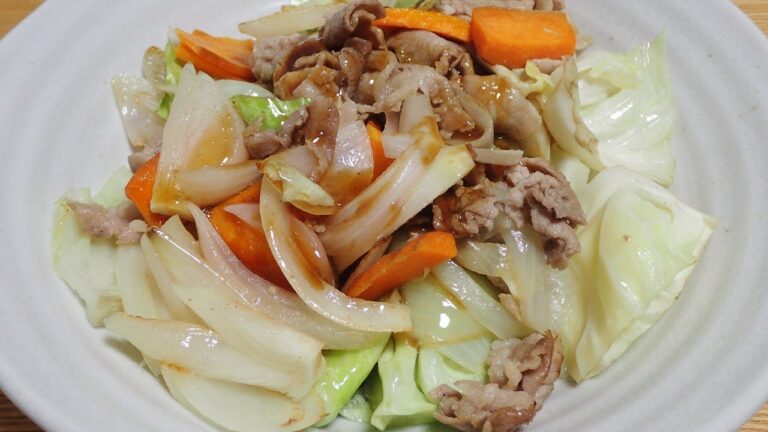 【簡単ひとりご飯】おかずの定番　肉野菜炒め　焼肉のタレをかけて