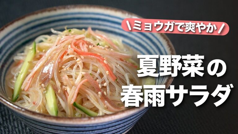 【春雨サラダ】レンジで簡単春雨サラダ！夏野菜で爽やかにお箸止まらない！きゅうりとミョウガ夏野菜の春雨サラダ【今日のあと一品】【副菜レシピ】