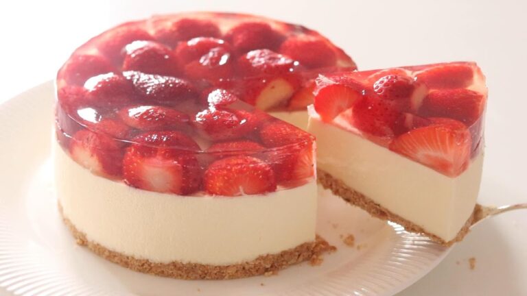 いちごのレアチーズケーキの作り方/No-bake Strawberry cheesecake recipe