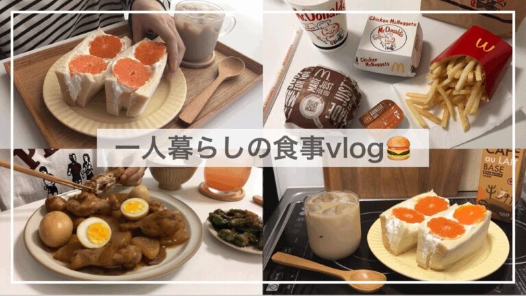 一人暮らしの食事vlog🍔/マックを食べてみかんサンドを作る/手羽元と大根の甘辛煮、ナポリタン、ししとうの味噌炒め、コンビニアイス