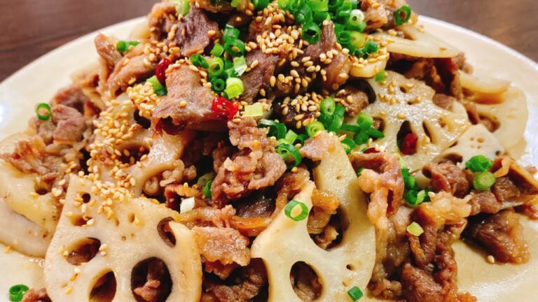 ただ炒めるだけ！ご飯がとにかく鬼すすむ♪『牛肉と蓮根のやみつき甘辛炒め』Stir-fried Beef & Lotus root with sweet soy sauce【晩ごはん／作り置き／お弁当】