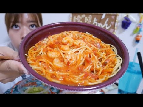 【セブン】小海老のトマトクリームパスタたことブロッコリーのポテトのバジルサラダとスパイス香る！ソフトサラミ【LOVE】