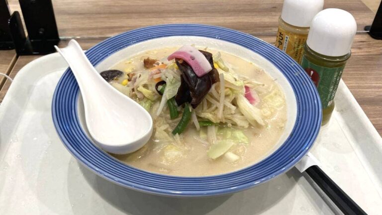 野菜たっぷりちゃんぽん　店内価格890円で、麺少なめは-100円で合計790円。長崎ちゃんぽん リンガーハット【ラーメン好き動画】 ：ぬふふ.com