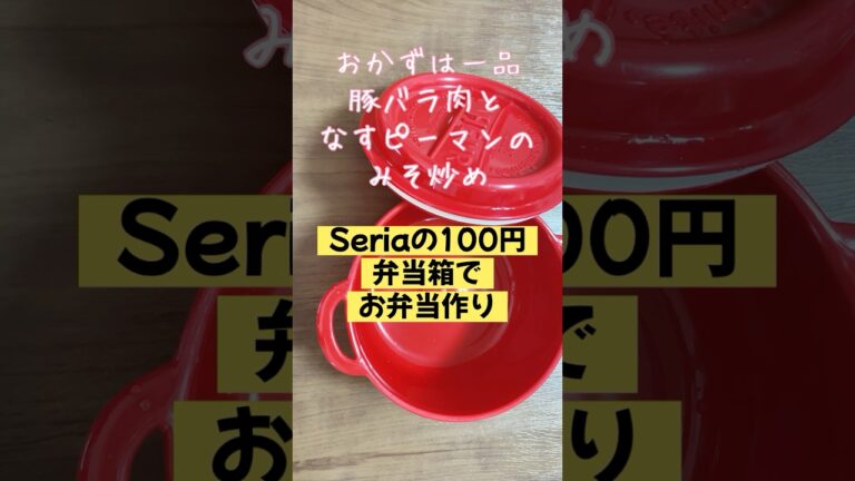 簡単おかずは一品弁当／豚バラ肉となすピーマンの甘みそ炒め／可愛いお弁当箱はSeria購入品