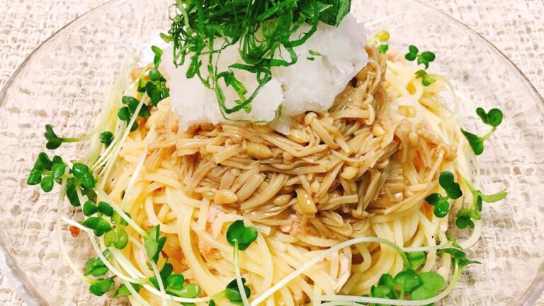 【神レシピ】具材を乗せるだけなのに美味すぎる!!『なめ茸とツナの冷製おろし和パスタ』Easy Recipes | How to make Japanese style chilled pasta