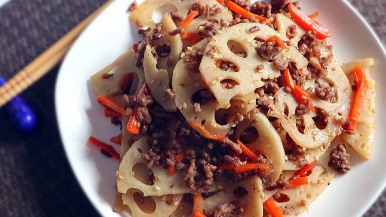 Kinpira Renkon + Minced Pork Recipe. (Japanese Stir Fried Lotus root Kinpira) 豚ひき肉のきんぴらレンコンレシピ(作り方)