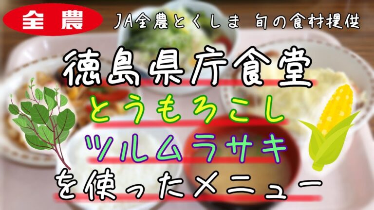 徳島県庁食堂11階に行く！（提供：とうもろこし　ツルムラサキ）JA全農とくしま