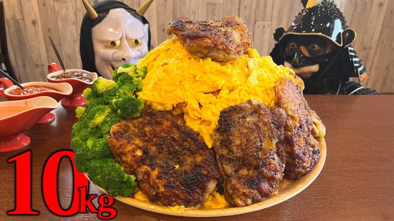 【大食い】最重量級!!ふわとろ卵に張り付く塊肉!!オムライスと言うにはあまりに暴力的な卵とじデカ盛り!!【月夜】【武士飯】